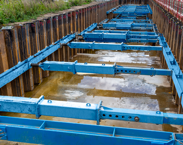Mabey Hire groundworks cofferdam on site