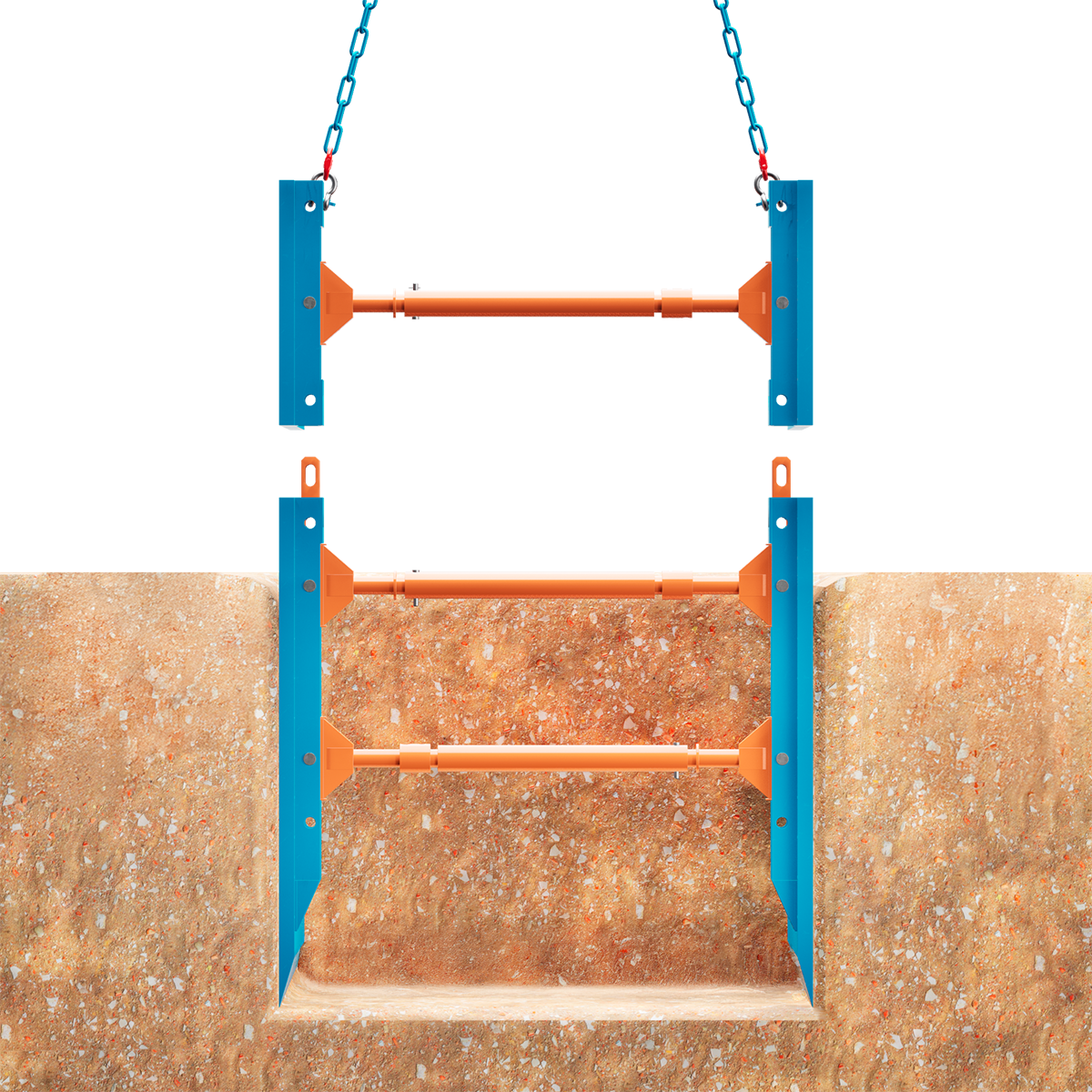 Mabey Hire backhoe box in the ground side view