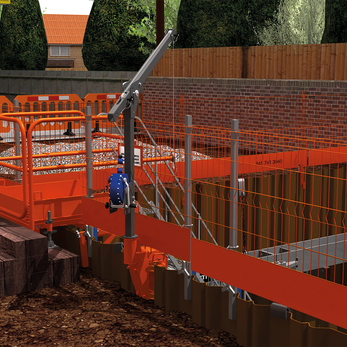 Mabey Hire excavation fall arrest and rescue system on site