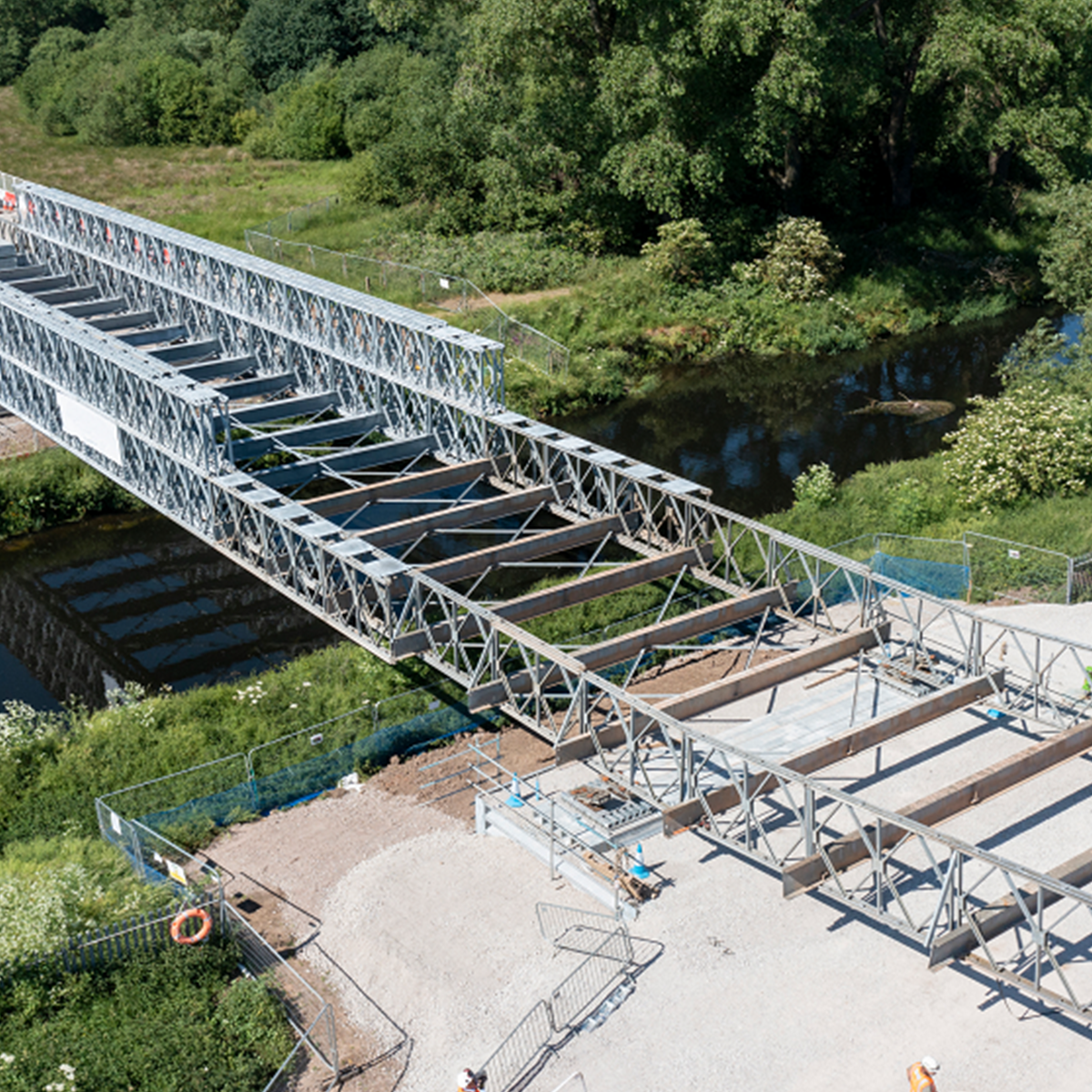 Mabey Hire compact 200 panel bridge installation over water