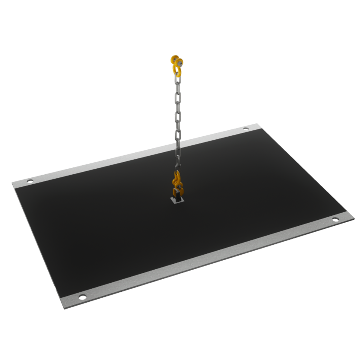 Mabey Hire steel road plate with chain