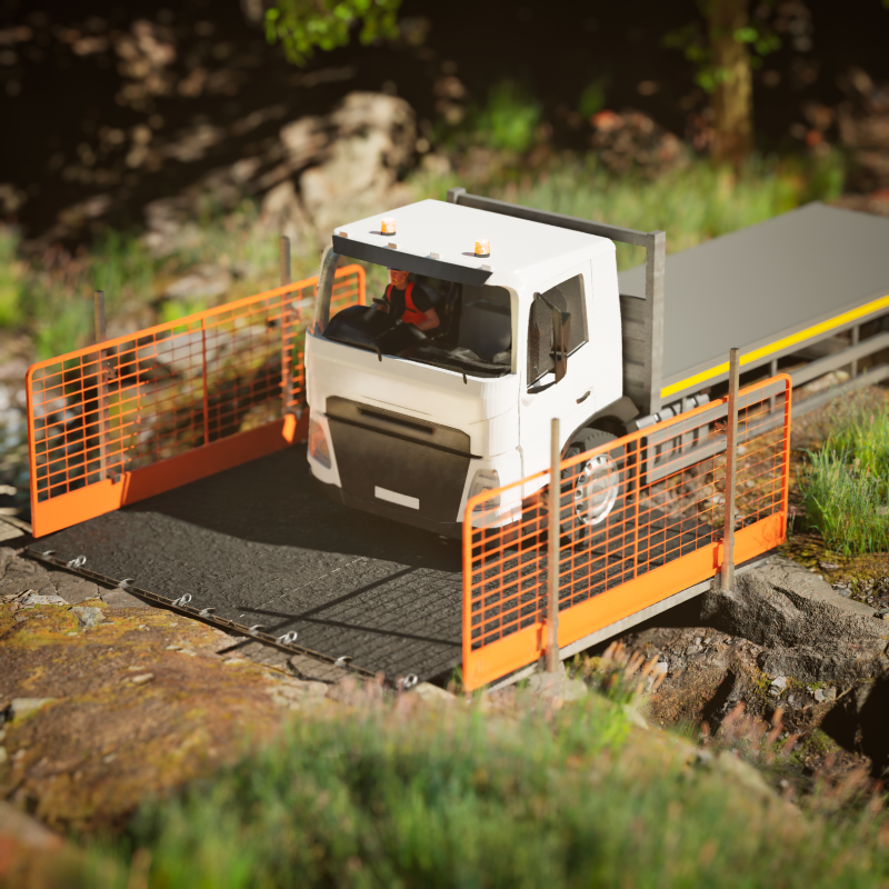 Mabey Hire trench crossing unit with lorry driving over it