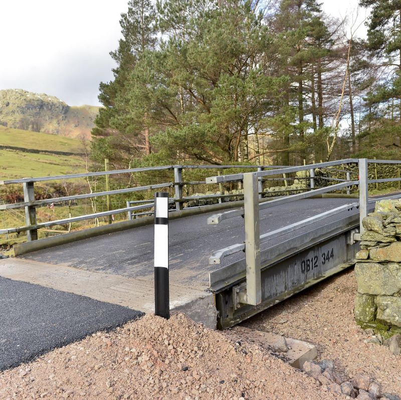 Mabey Hire vehicle beam bridge on site in rural cumbria