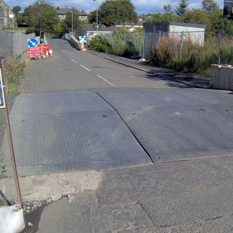 Mabey Hire trench crossing unit on a road