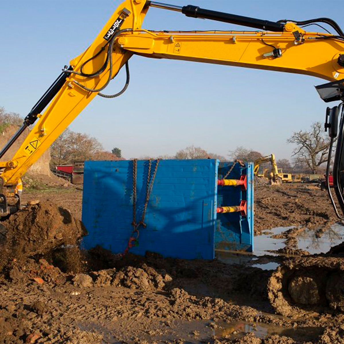 Mabey Hire trench box on site with digger